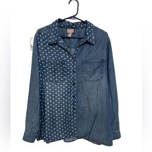 Chico's Denim Blue Polka Dot Blouse